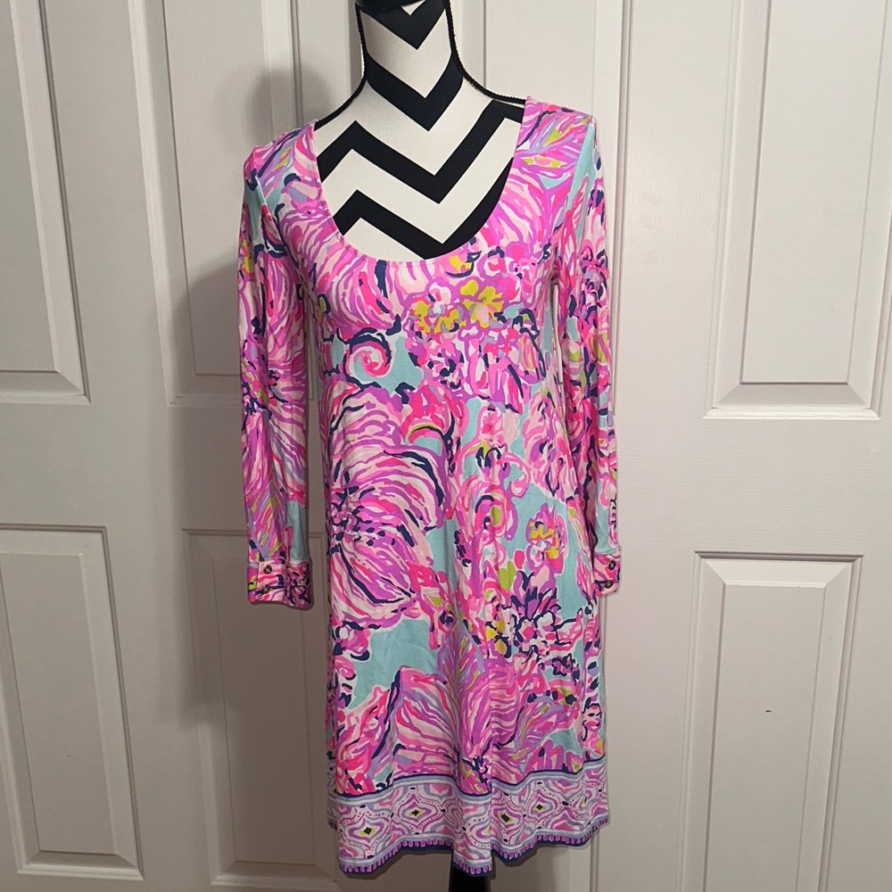 Lilly Pulitzer Pink and Blue Patterned Long Sleeve Dress